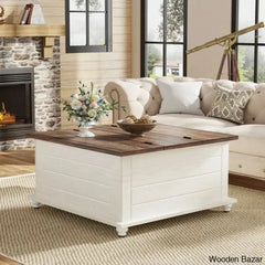 Kifero 35.4āā Farmhouse Coffee And Center Table With Large Hidden Storage Wood Square