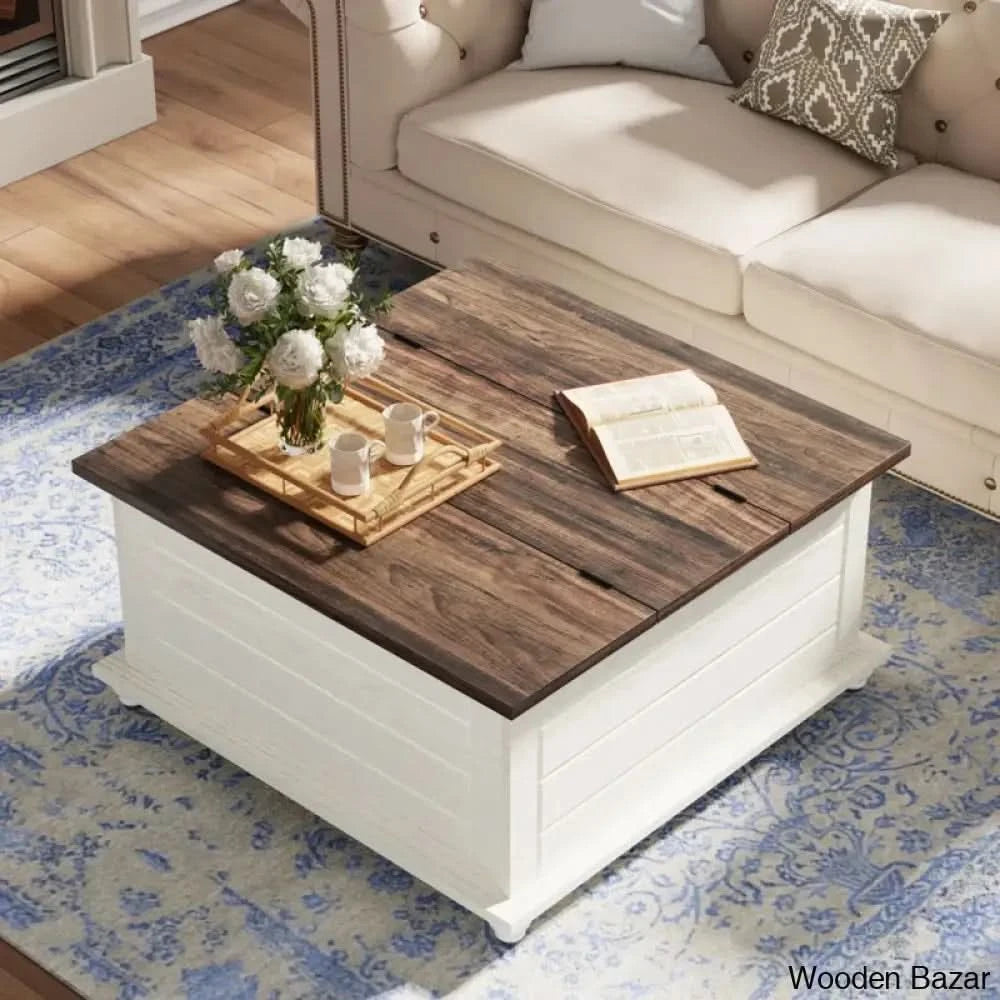Kifero 35.4āā Farmhouse Coffee And Center Table With Large Hidden Storage Wood Square