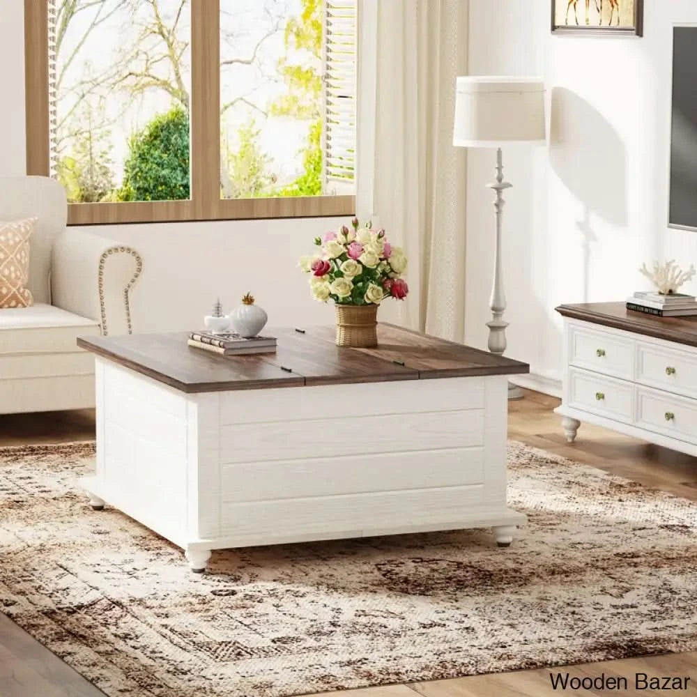 Kifero 35.4āā Farmhouse Coffee And Center Table With Large Hidden Storage Wood Square