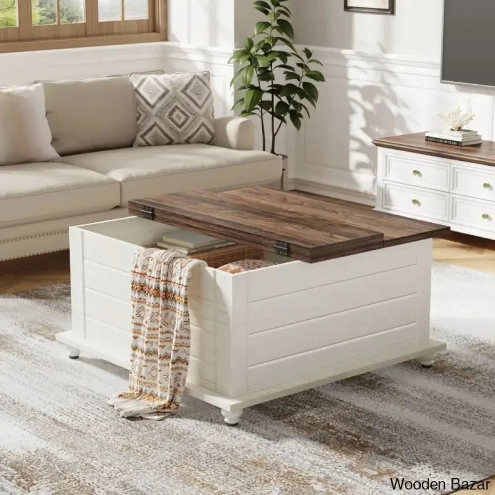 Kifero 35.4āā Farmhouse Coffee And Center Table With Large Hidden Storage Wood Square
