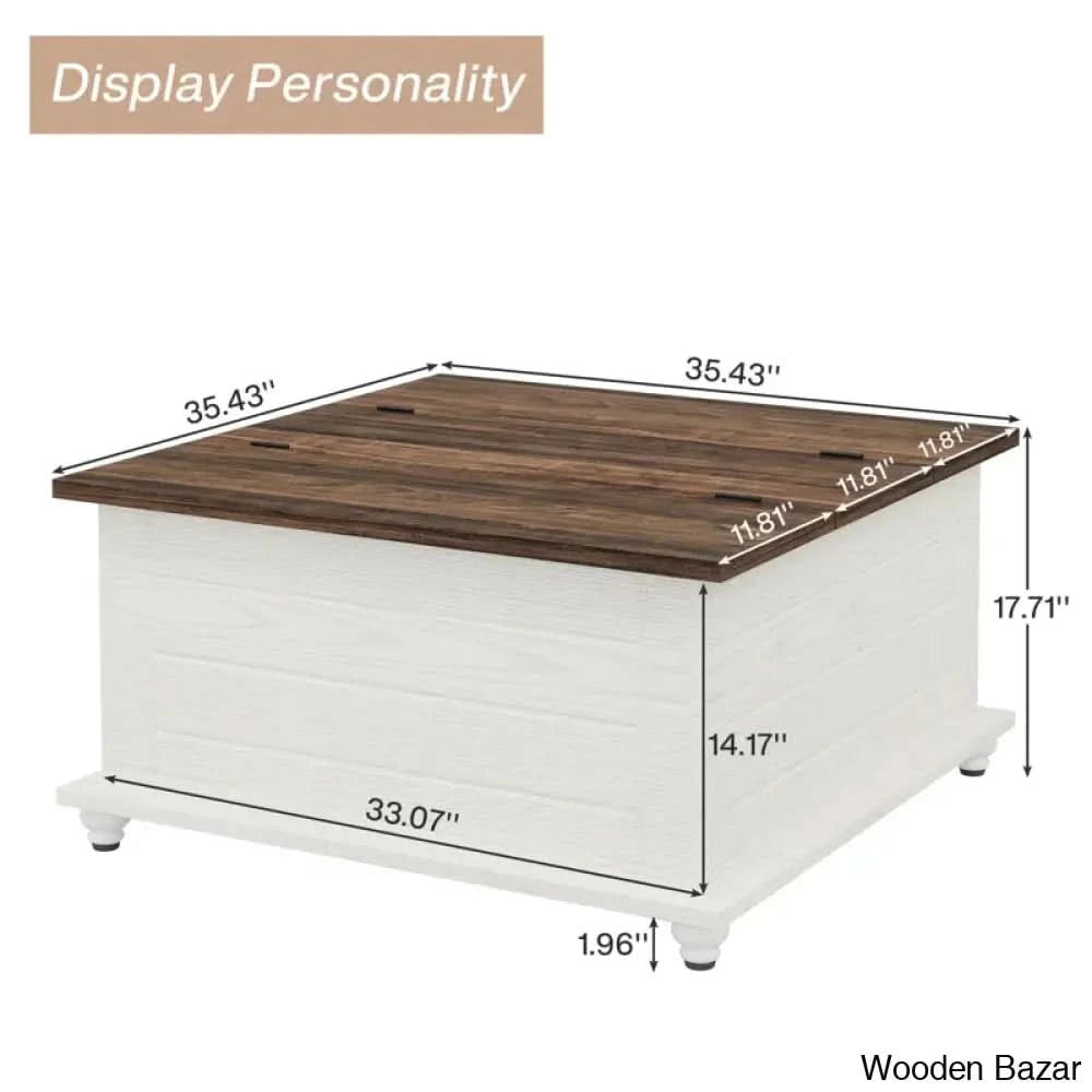 Kifero 35.4āā Farmhouse Coffee And Center Table With Large Hidden Storage Wood Square
