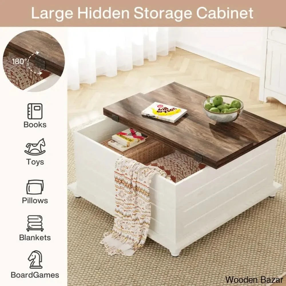 Kifero 35.4āā Farmhouse Coffee And Center Table With Large Hidden Storage Wood Square