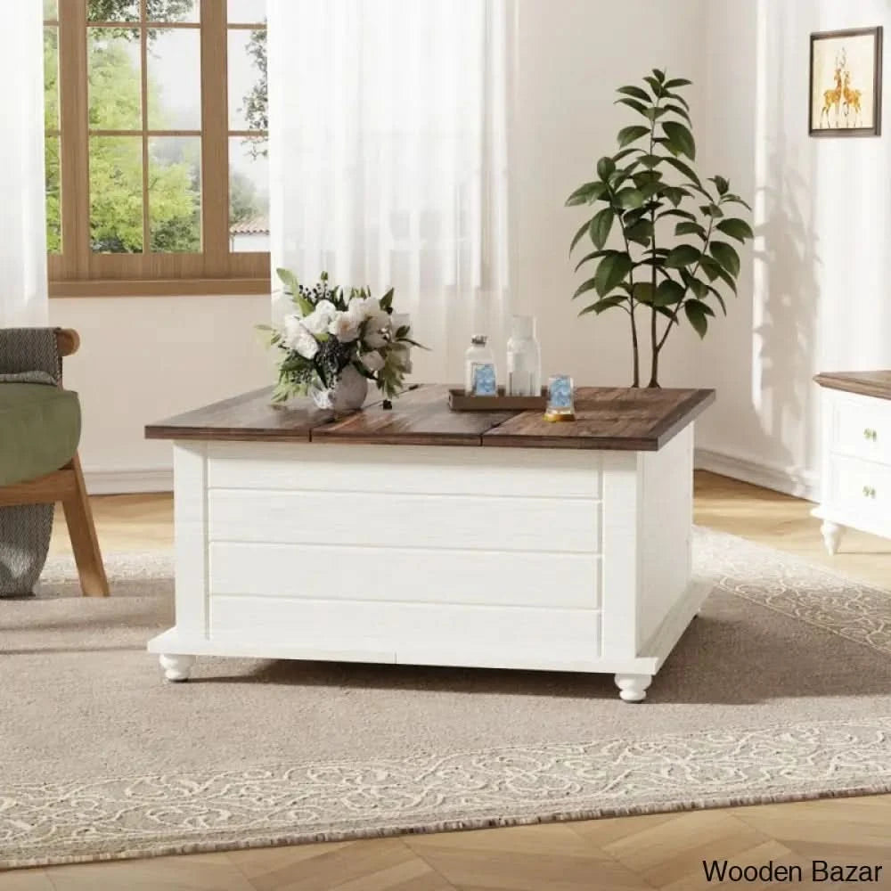 Kifero 35.4āā Farmhouse Coffee And Center Table With Large Hidden Storage Wood Square