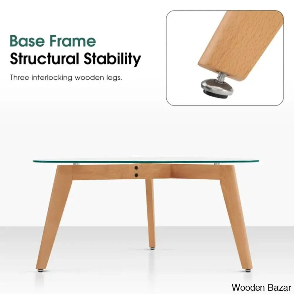 Kirmanda Triangle Coffee And Center Table Solid Rubber Wood Legs,Cocktail With Tempered Glass