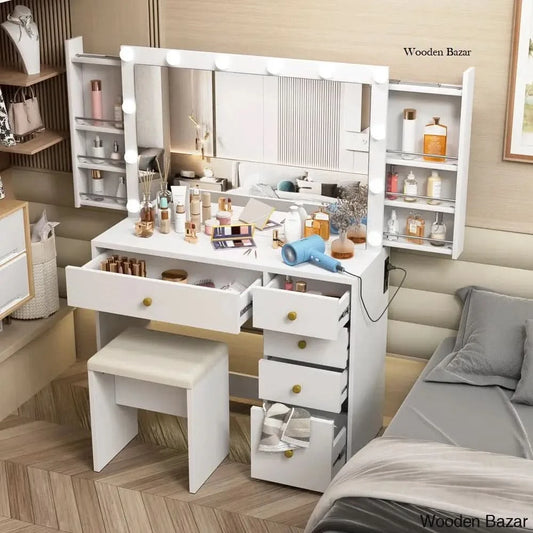 Klaarke Vanity Dressing Table With Mirror Lights And Stool