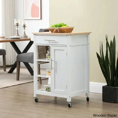 Kleiman Wood Kitchen Island Trolley Cart Cabinet Kitchen Island With Storage White