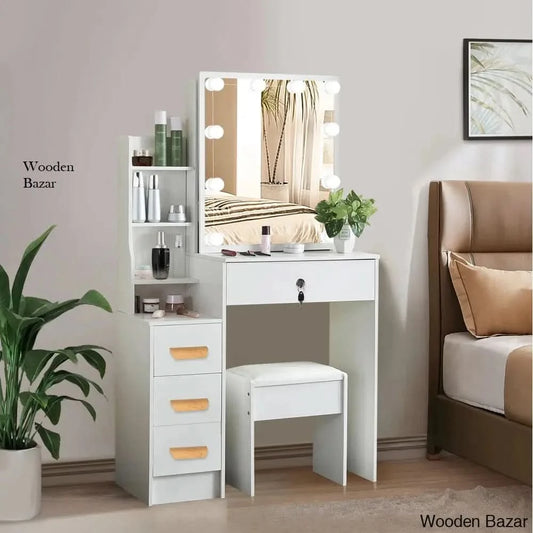 Kriansh Vanity Dressing Table With Mirror Lights And Stool