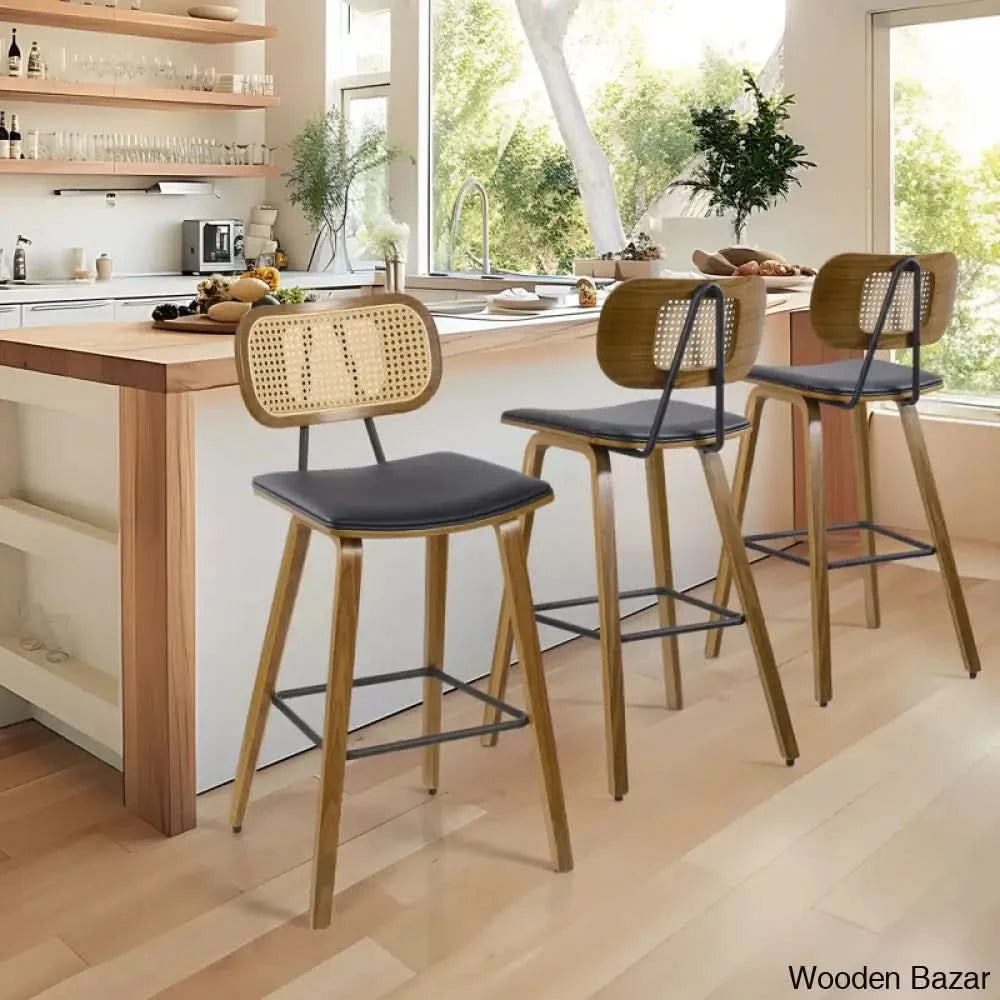 Latiu Swivel Upholstered Rattan Counter & Bar Stool Black / (26āāā Seat Height) 1