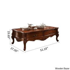 Les Solid Wood Carved Coffee And Center Table
