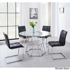 Licken Luxury 4 Seater Glass Top Dining Set - Wooden Bazar Black