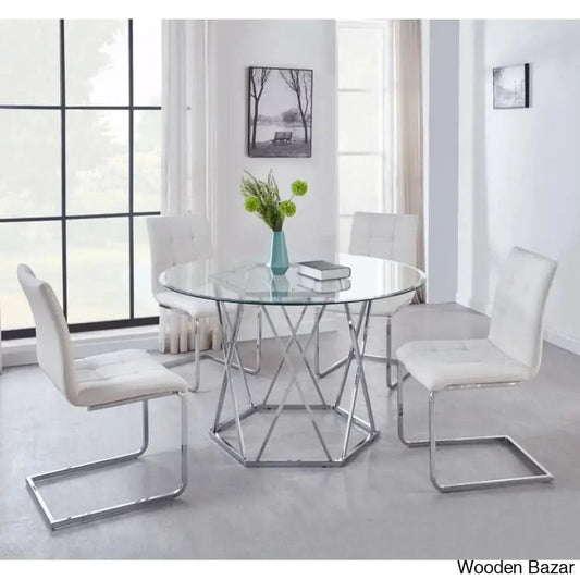 Licken Luxury 4 Seater Glass Top Dining Set - Wooden Bazar White