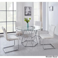 Licken Luxury 4 Seater Glass Top Dining Set - Wooden Bazar White