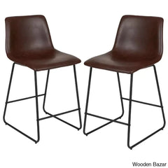Liekelen Swivel Commercial Grade Leather Soft Upholstered Bar & Counter Stools (Set Of 2)