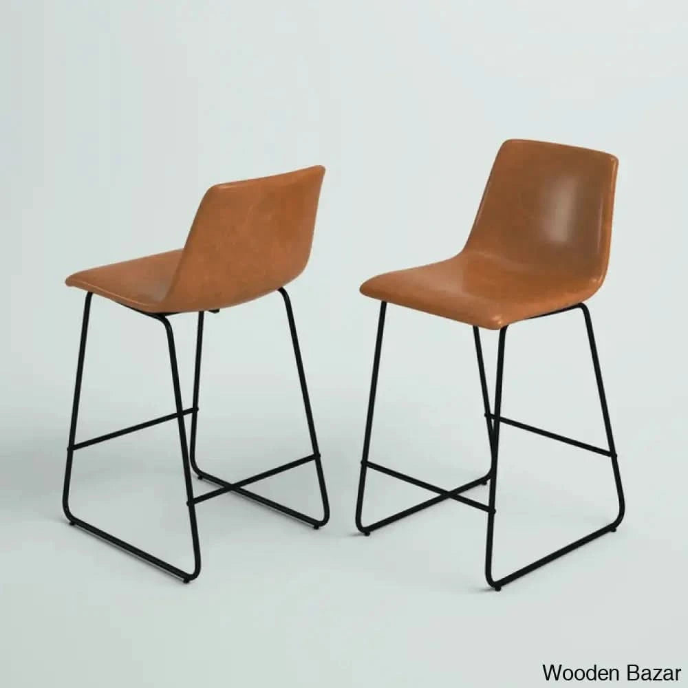 Liekelen Swivel Commercial Grade Leather Soft Upholstered Bar & Counter Stools (Set Of 2)