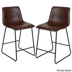 Liekelen Swivel Commercial Grade Leather Soft Upholstered Bar & Counter Stools (Set Of 2)