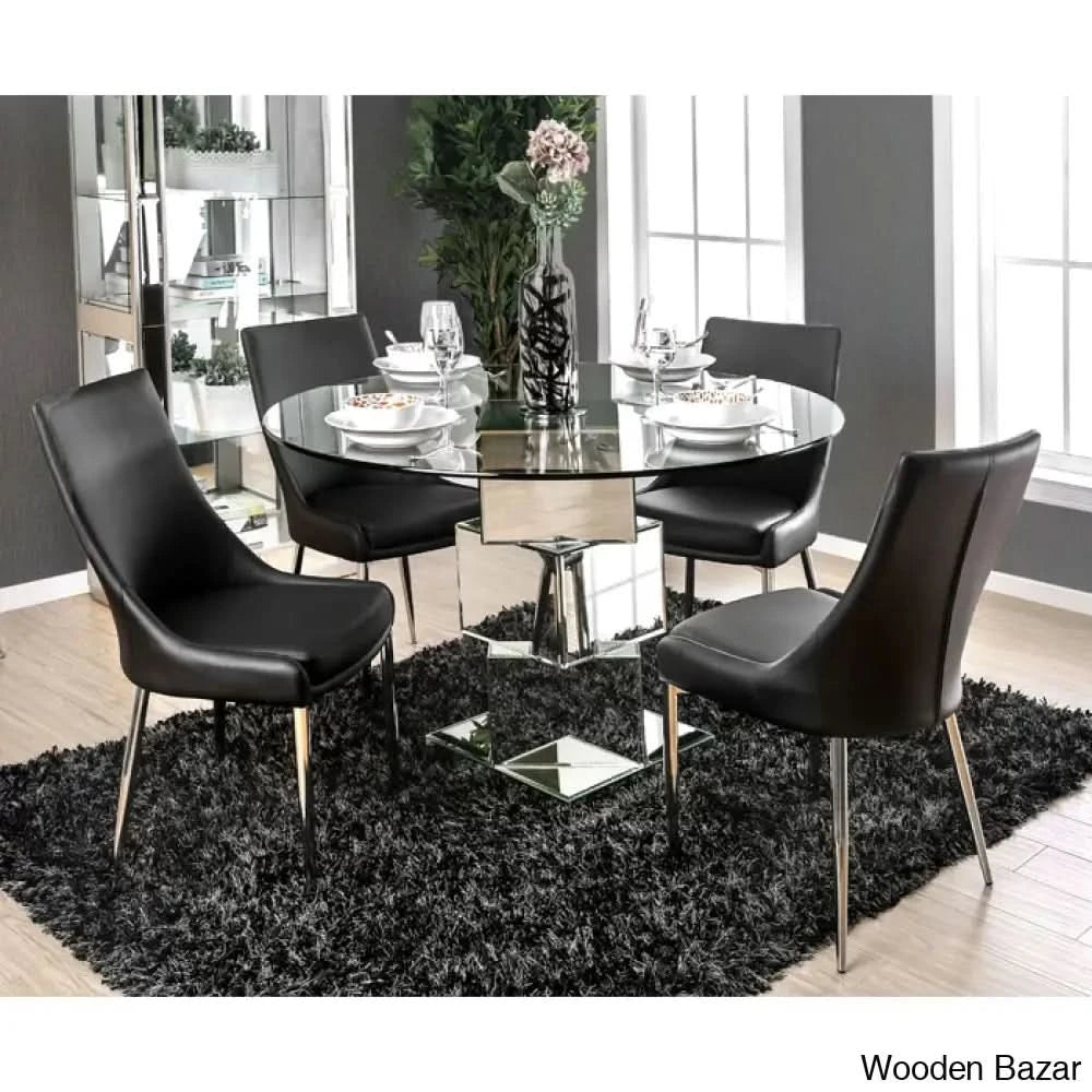 Lily Royal 4 Seater Glass Top Pedestal Dining Set - Wooden Bazar