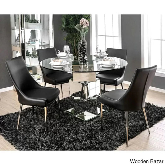 Lily Royal 4 Seater Glass Top Pedestal Dining Set - Wooden Bazar