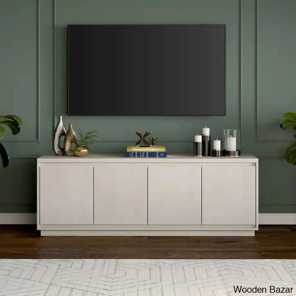 Linio Stylish Rattan Cabinet Media Console For Large Tv Set Alder White