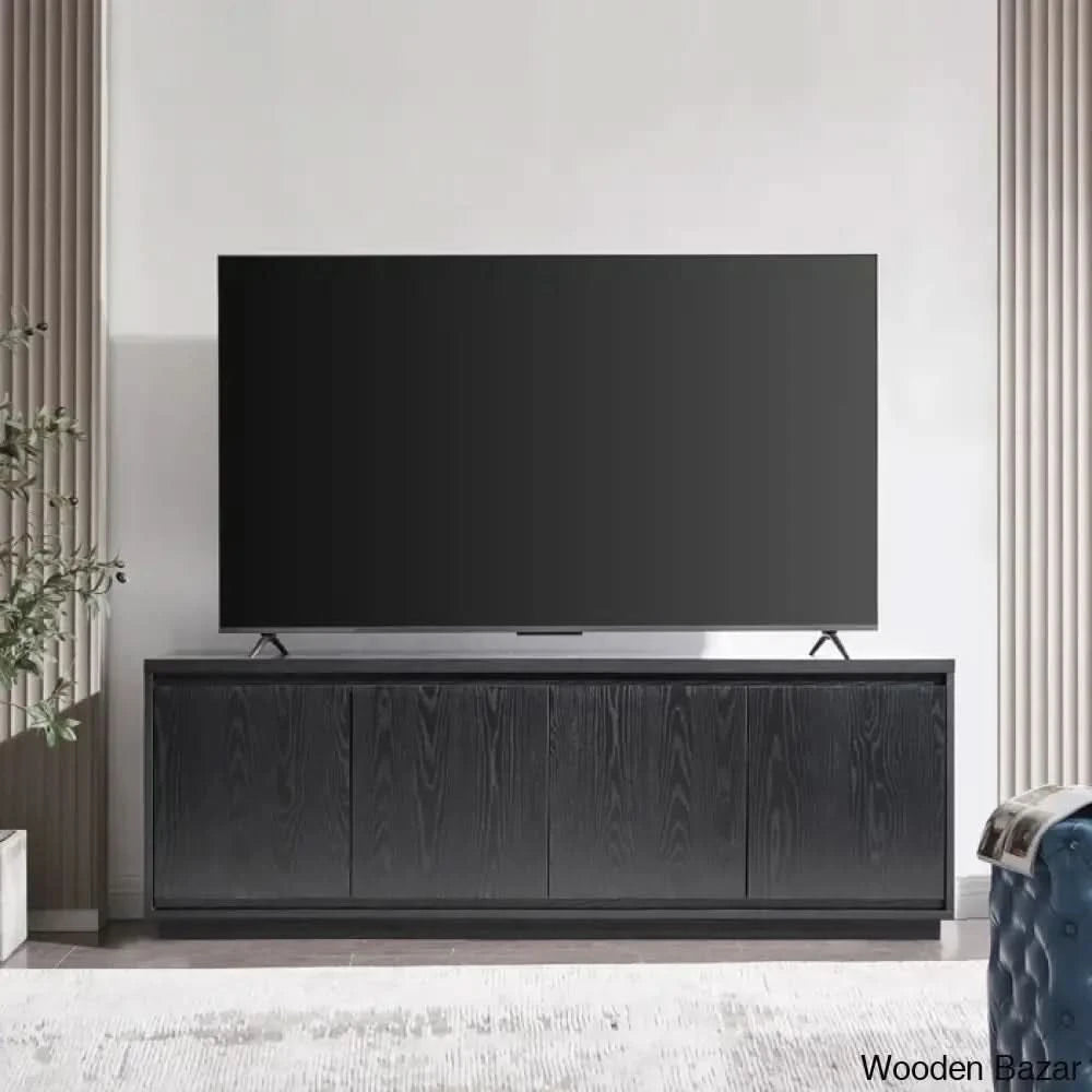 Linio Stylish Rattan Cabinet Media Console For Large Tv Set Black Grain