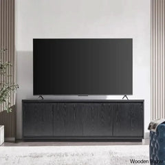Linio Stylish Rattan Cabinet Media Console For Large Tv Set Black Grain