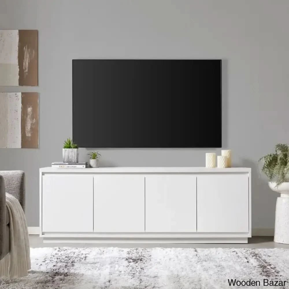 Linio Stylish Rattan Cabinet Media Console For Large Tv Set White