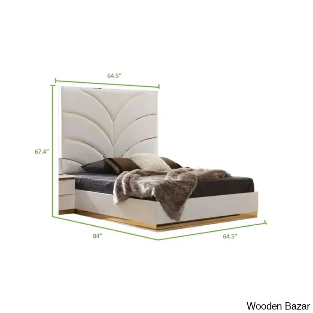 Linne Luxury 3 Piece Bedroom Set With Dressing Table Side - Wooden Bazar