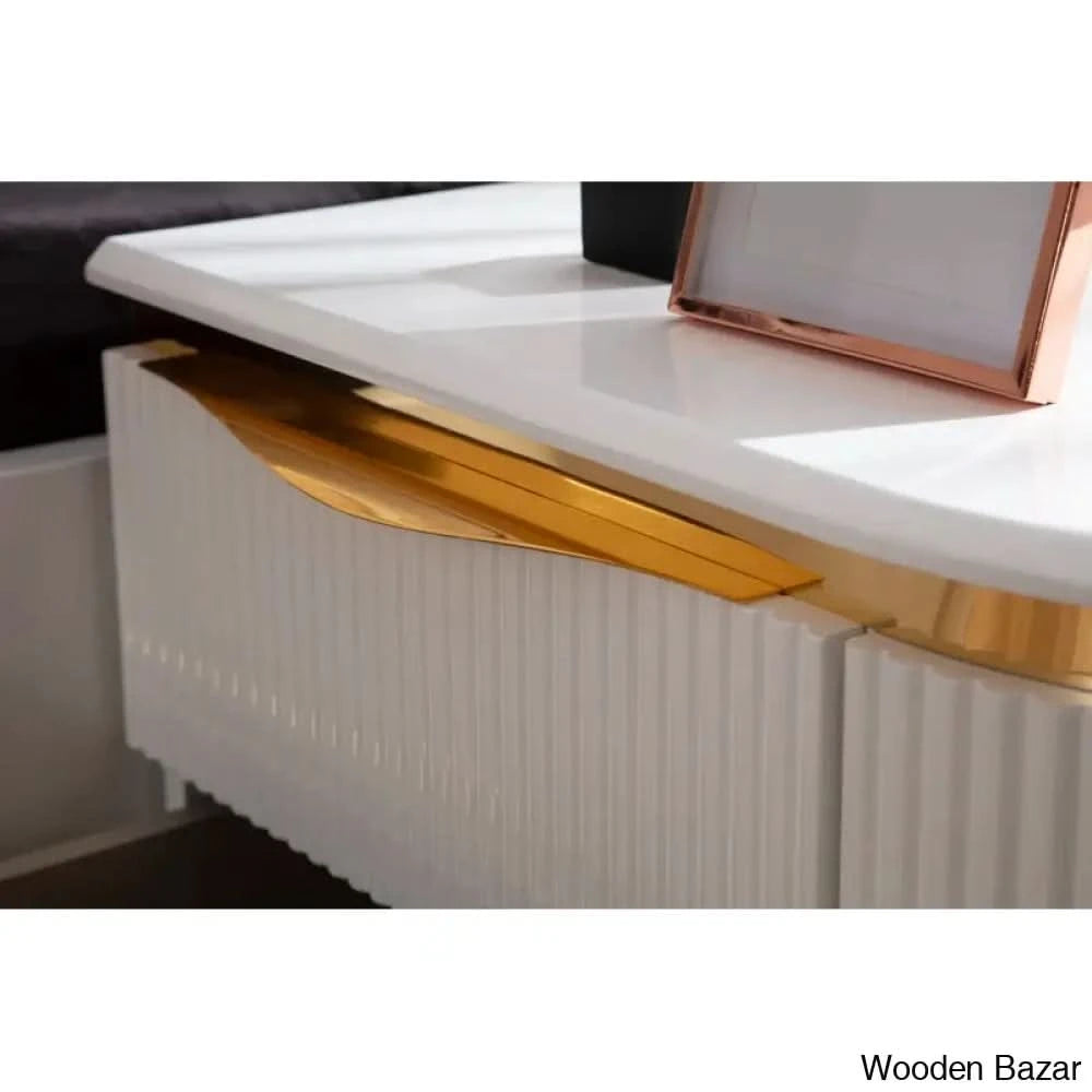 Linne Luxury 3 Piece Bedroom Set With Dressing Table Side - Wooden Bazar