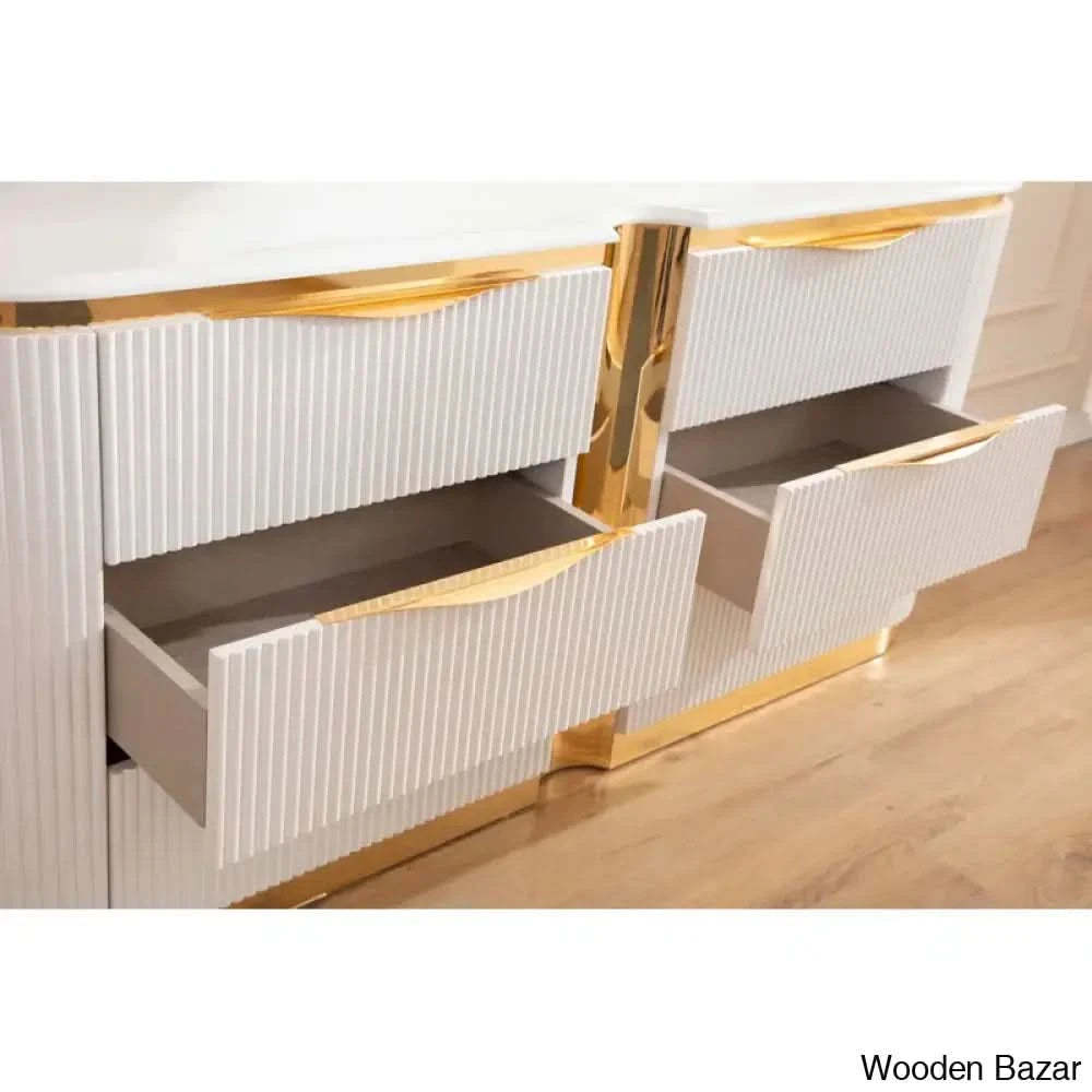 Linne Luxury 3 Piece Bedroom Set With Dressing Table Side - Wooden Bazar