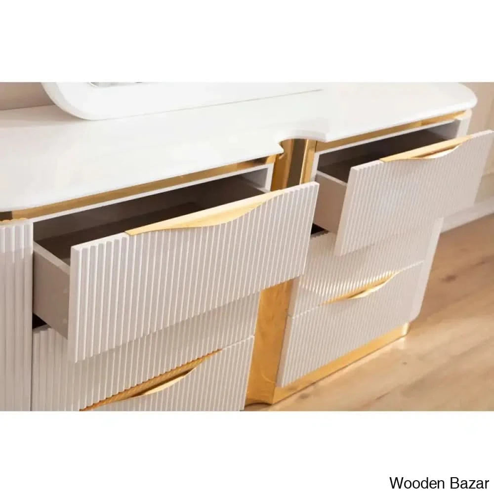 Linne Luxury 3 Piece Bedroom Set With Dressing Table Side - Wooden Bazar