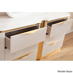 Linne Luxury 3 Piece Bedroom Set With Dressing Table Side - Wooden Bazar