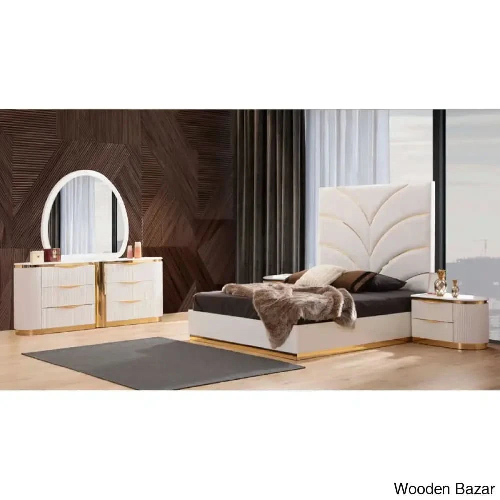 Linne Luxury 3 Piece Bedroom Set With Dressing Table Side - Wooden Bazar