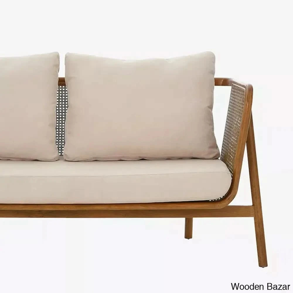 Linner Modern Solid Wood & Cane 3-Seater Sofa- Wooden Bazar