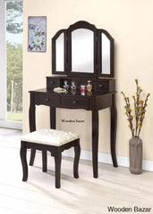 Llanes Vanity Dressing Table With Mirror And Stool Espresso