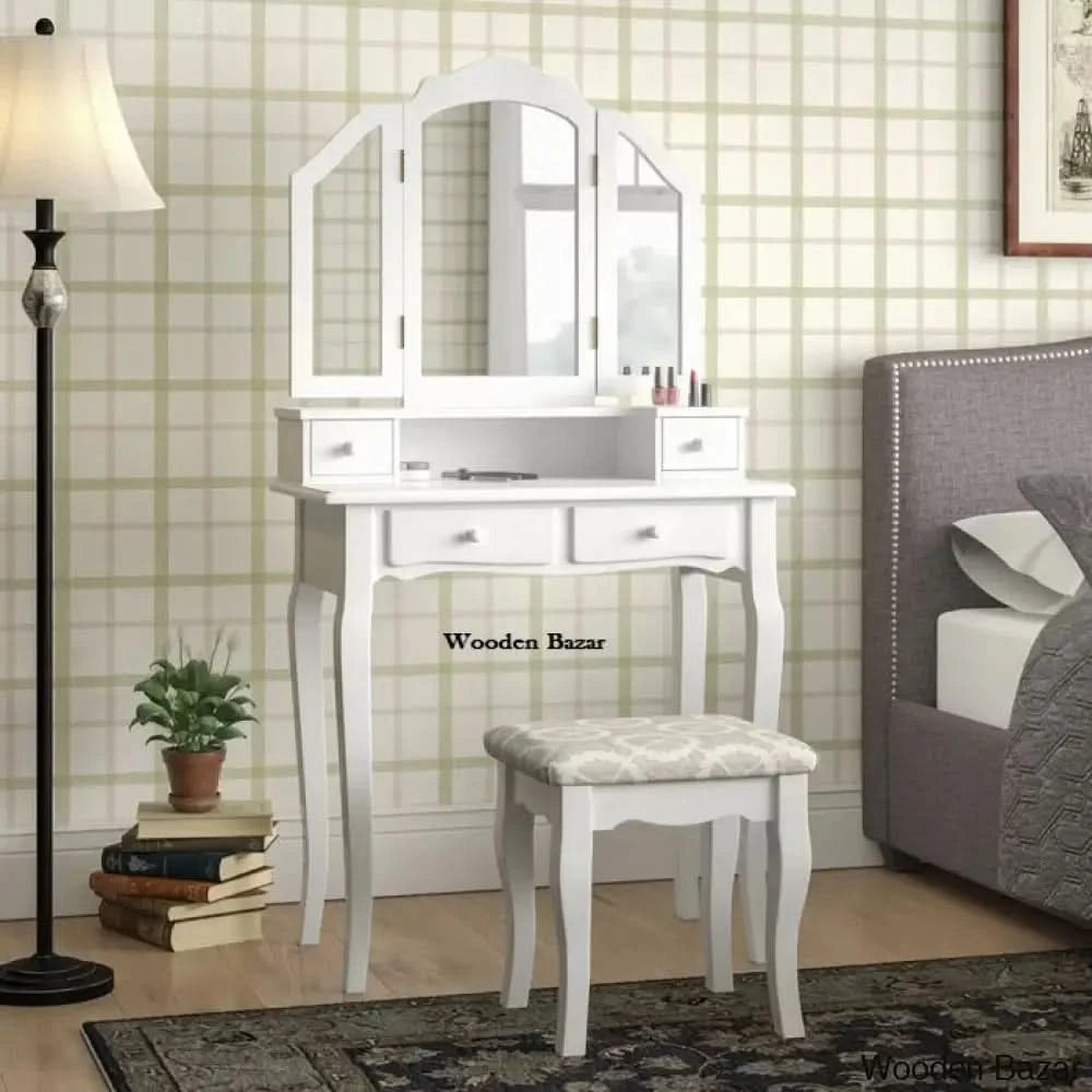 Llanes Vanity Dressing Table With Mirror And Stool White