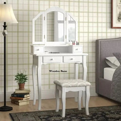 Llanes Vanity Dressing Table With Mirror And Stool White
