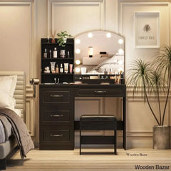 Lytzy Vanity Dressing Table With Lighted Mirror And Stool Black