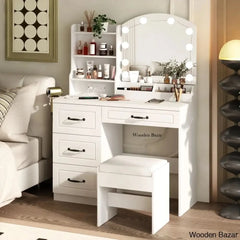 Lytzy Vanity Dressing Table With Lighted Mirror And Stool White