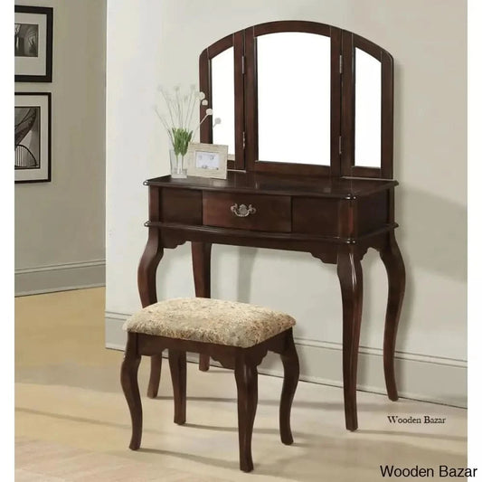 Maren Vanity 3 Mirrors Dressing Table With Stool