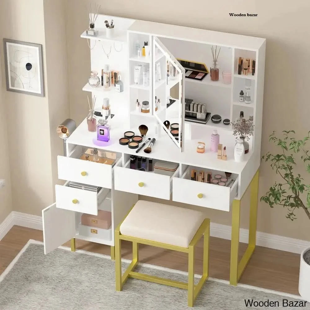 Maricha Vanity Dressing Table With Lighted Mirror And Stool