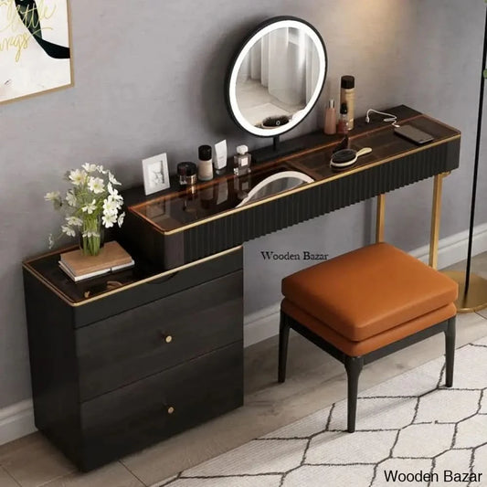 Maurece Vanity Dressing Table With Lighted Mirror And Stool Black/Brown