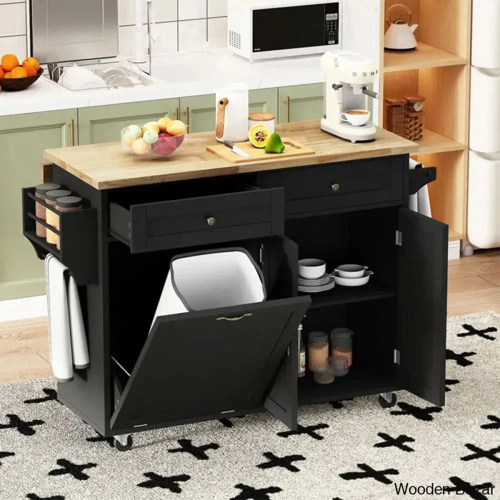 Melanye Solid Wood Top Kitchen Cart Kitchen trolley cart cabinet kitchen island with storage Wooden Bazar