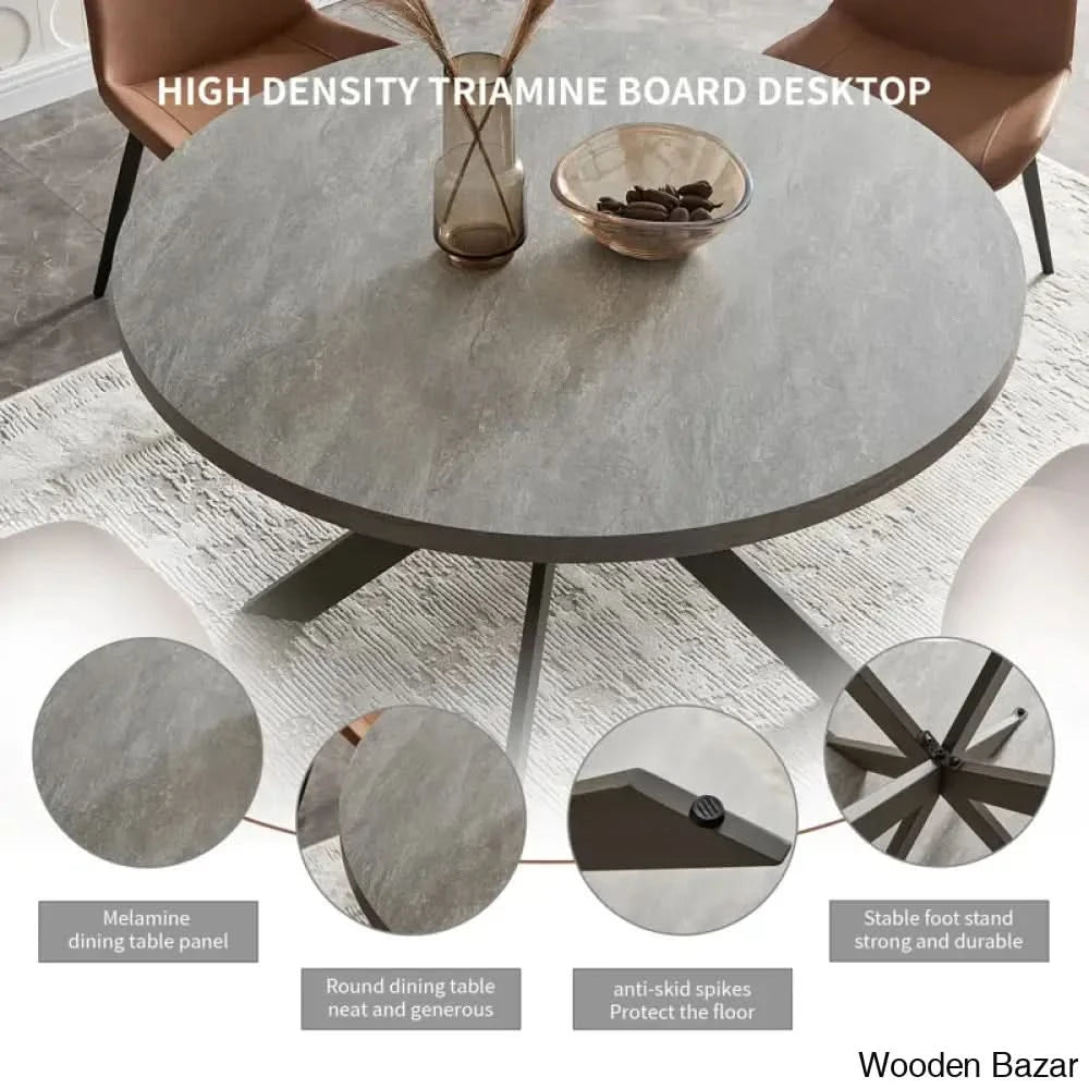 Modern 47.2’’ Round Dining Table Set | Steel-Leg Kitchen For 4-6 People With 4 Chairs