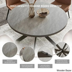 Modern 47.2’’ Round Dining Table Set | Steel-Leg Kitchen For 4-6 People With 4 Chairs