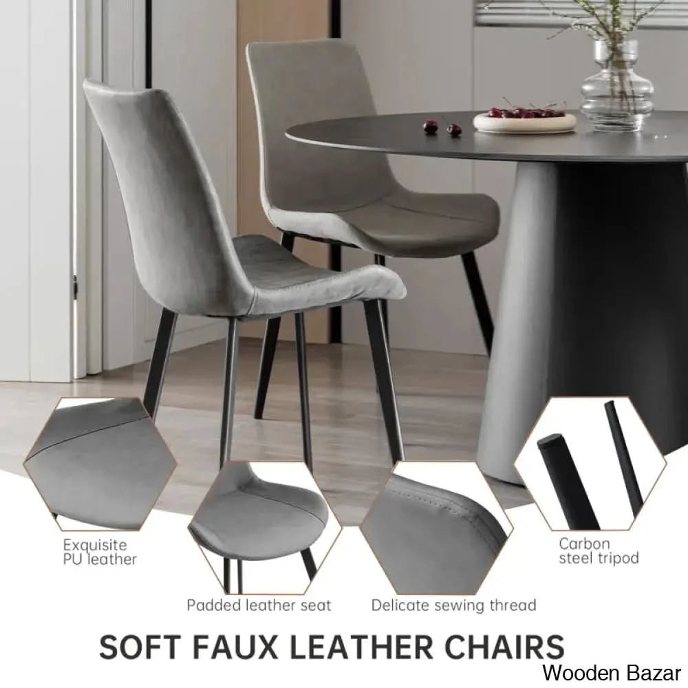 Modern 47.2’’ Round Dining Table Set | Steel-Leg Kitchen For 4-6 People With 4 Chairs