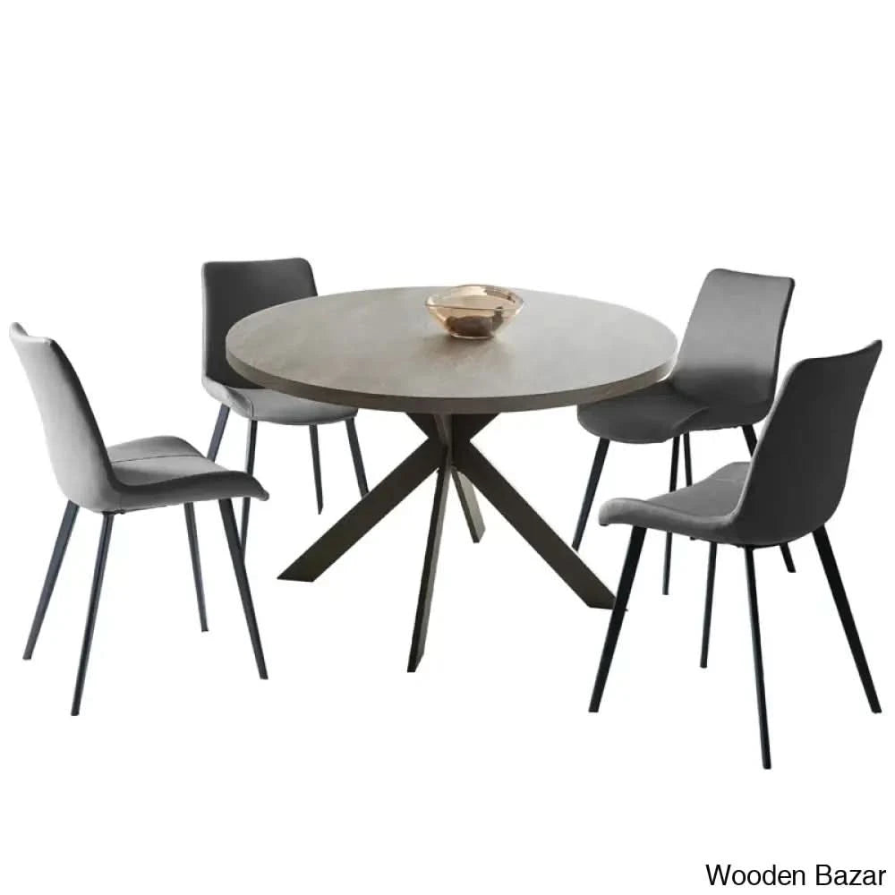 Modern 47.2’’ Round Dining Table Set | Steel-Leg Kitchen For 4-6 People With 4 Chairs