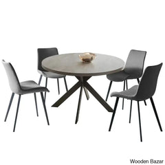 Modern 47.2’’ Round Dining Table Set | Steel-Leg Kitchen For 4-6 People With 4 Chairs