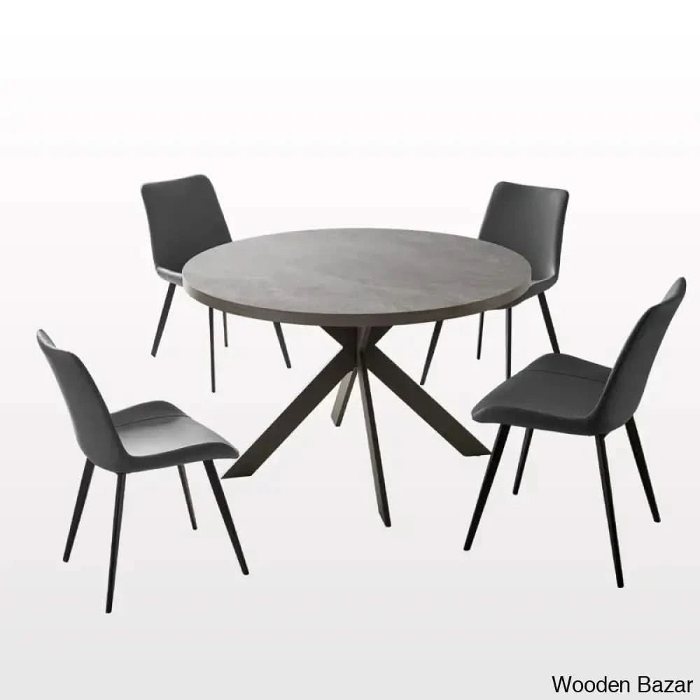 Modern 47.2’’ Round Dining Table Set | Steel-Leg Kitchen For 4-6 People With 4 Chairs