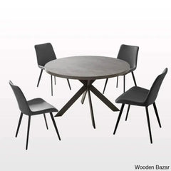 Modern 47.2’’ Round Dining Table Set | Steel-Leg Kitchen For 4-6 People With 4 Chairs