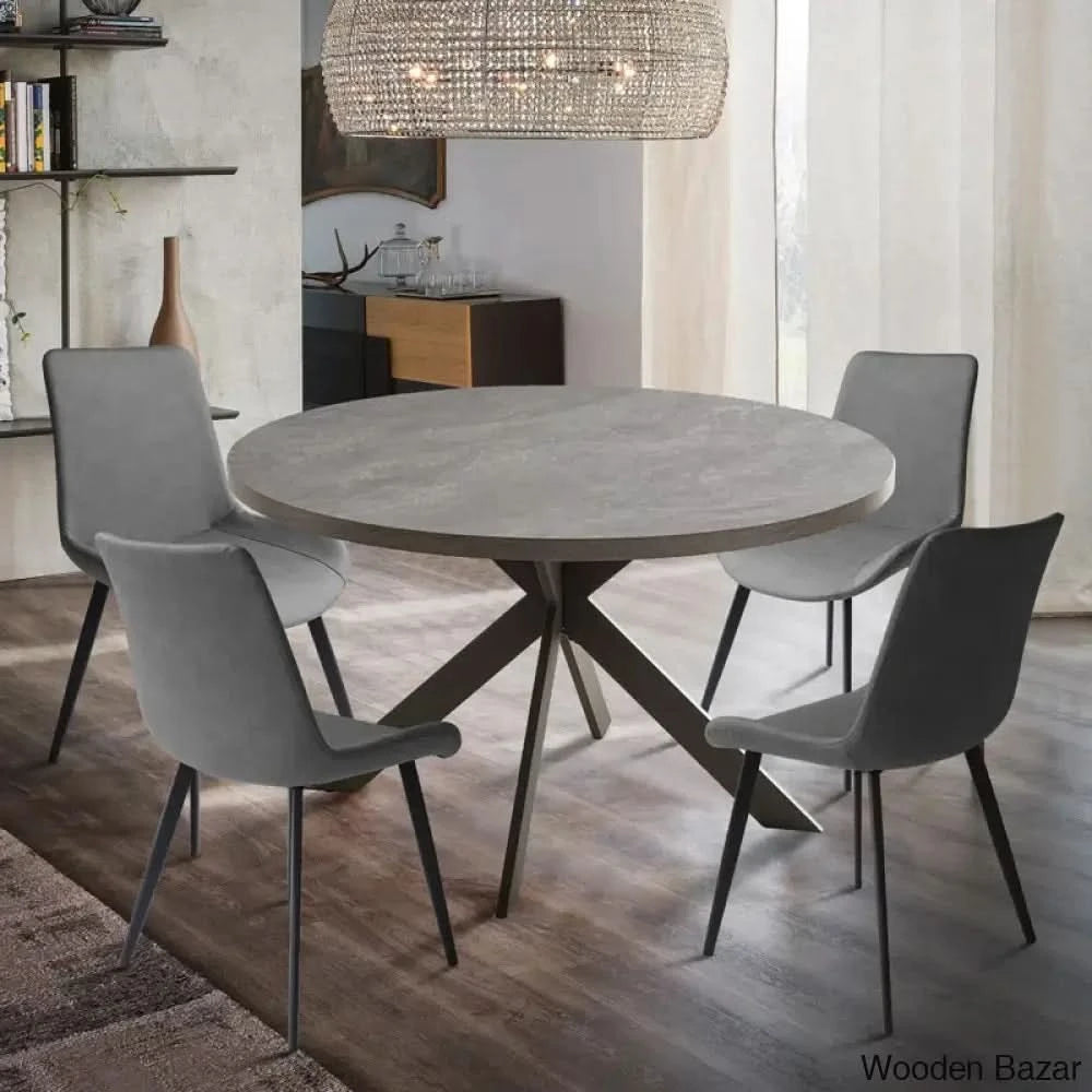 Modern 47.2’’ Round Dining Table Set | Steel-Leg Kitchen For 4-6 People With 4 Chairs Grey