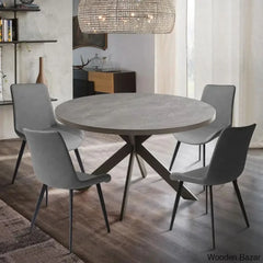 Modern 47.2’’ Round Dining Table Set | Steel-Leg Kitchen For 4-6 People With 4 Chairs Grey
